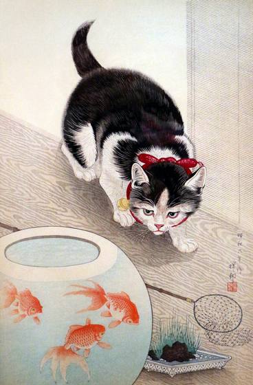 Japanese Cat and Goldfish