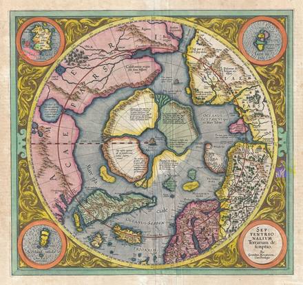 Pole 1606 Mercator Hondius Map of the Arctic First Map of the North Pole