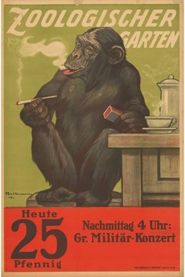 Vintage Zoo Smoking Chimpanzee Poster