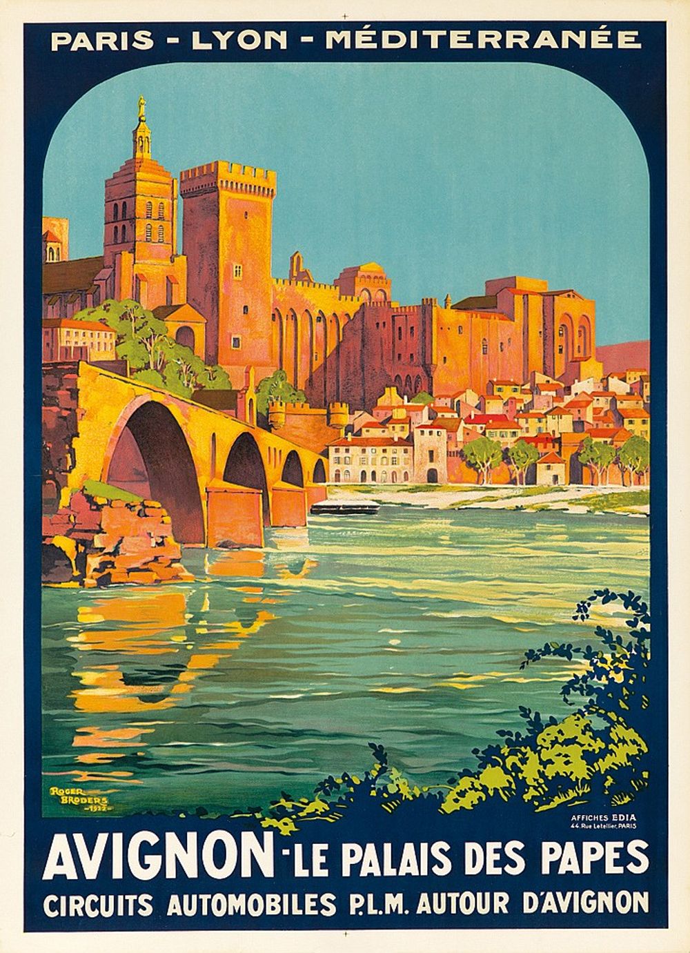 Avignon 1922 - Roger Broders Vintage French Travel Poster, Art Deco PLM Railway Print, Alpine Riviera Wall Art