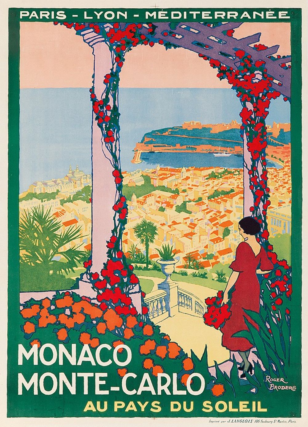Monaco Monte-Carlo 1920 - Roger Broders Vintage French Travel Poster, Art Deco PLM Railway Print, Alpine Riviera Wall Art