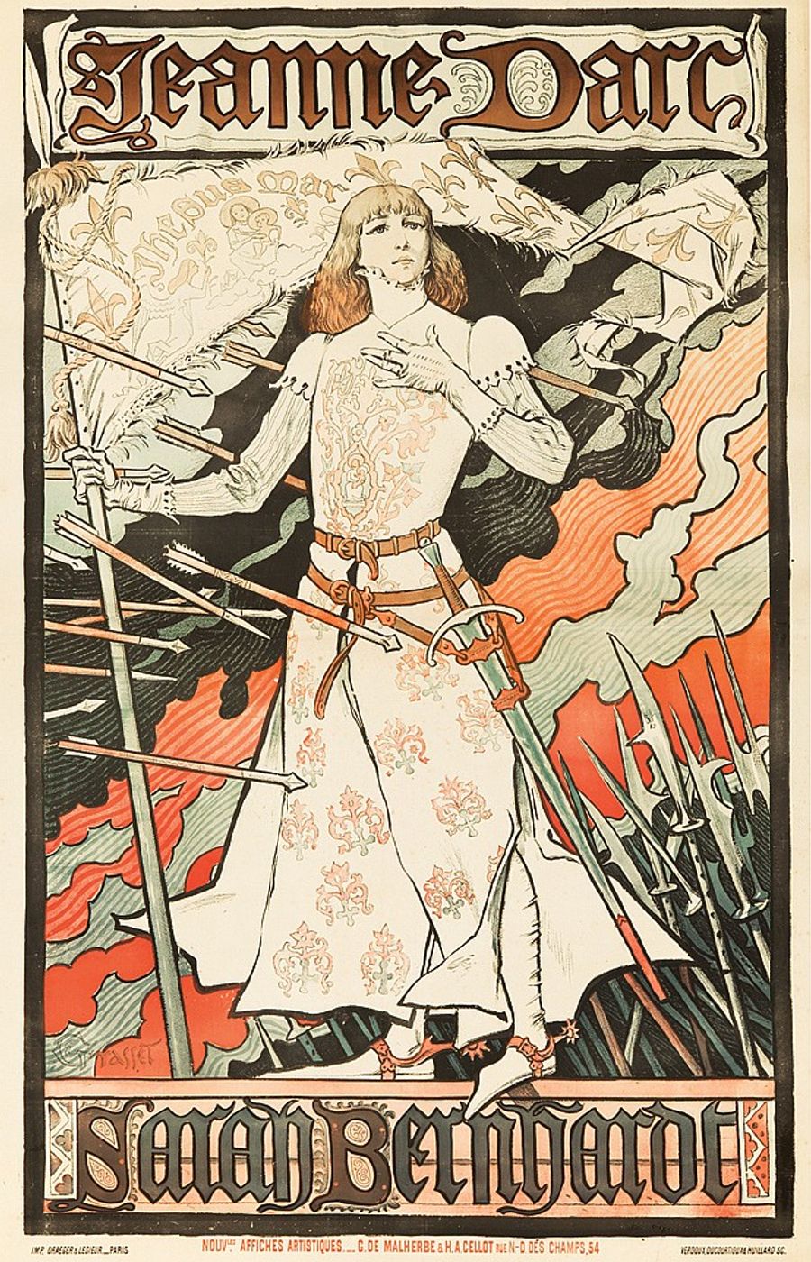 Jeanne Darc / Sarah Bernhardt 1894 - Eugene Grasset Art Nouveau Poster, Belle Epoque French Print, Woman Portrait Wall Art