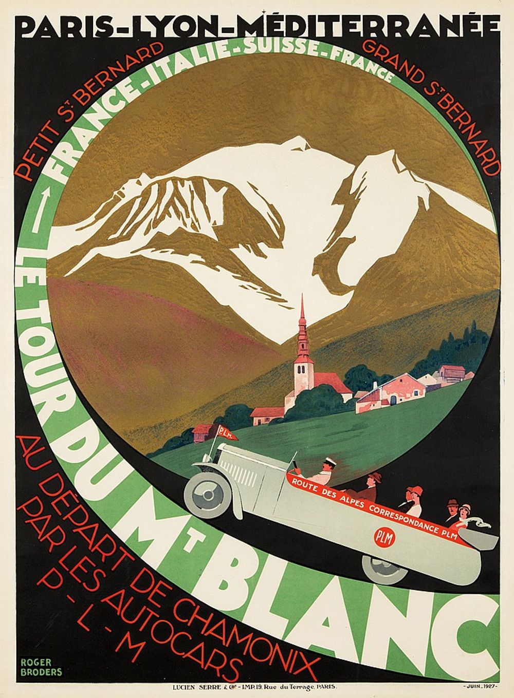 Le Tour du Mt Blanc 1927 - Roger Broders Vintage French Travel Poster, Art Deco PLM Railway Print, Alpine Riviera Wall Art