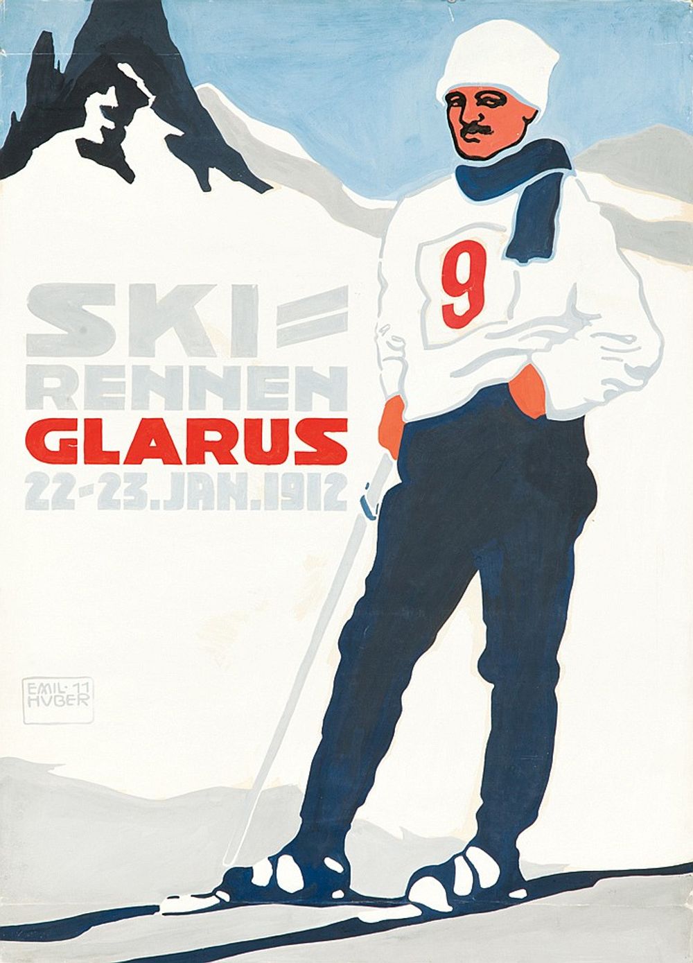 Ski Rennen Glarus 1911 - Emil Huber Vintage Poster, Belle Epoque French Print, Poster Art Wall Art