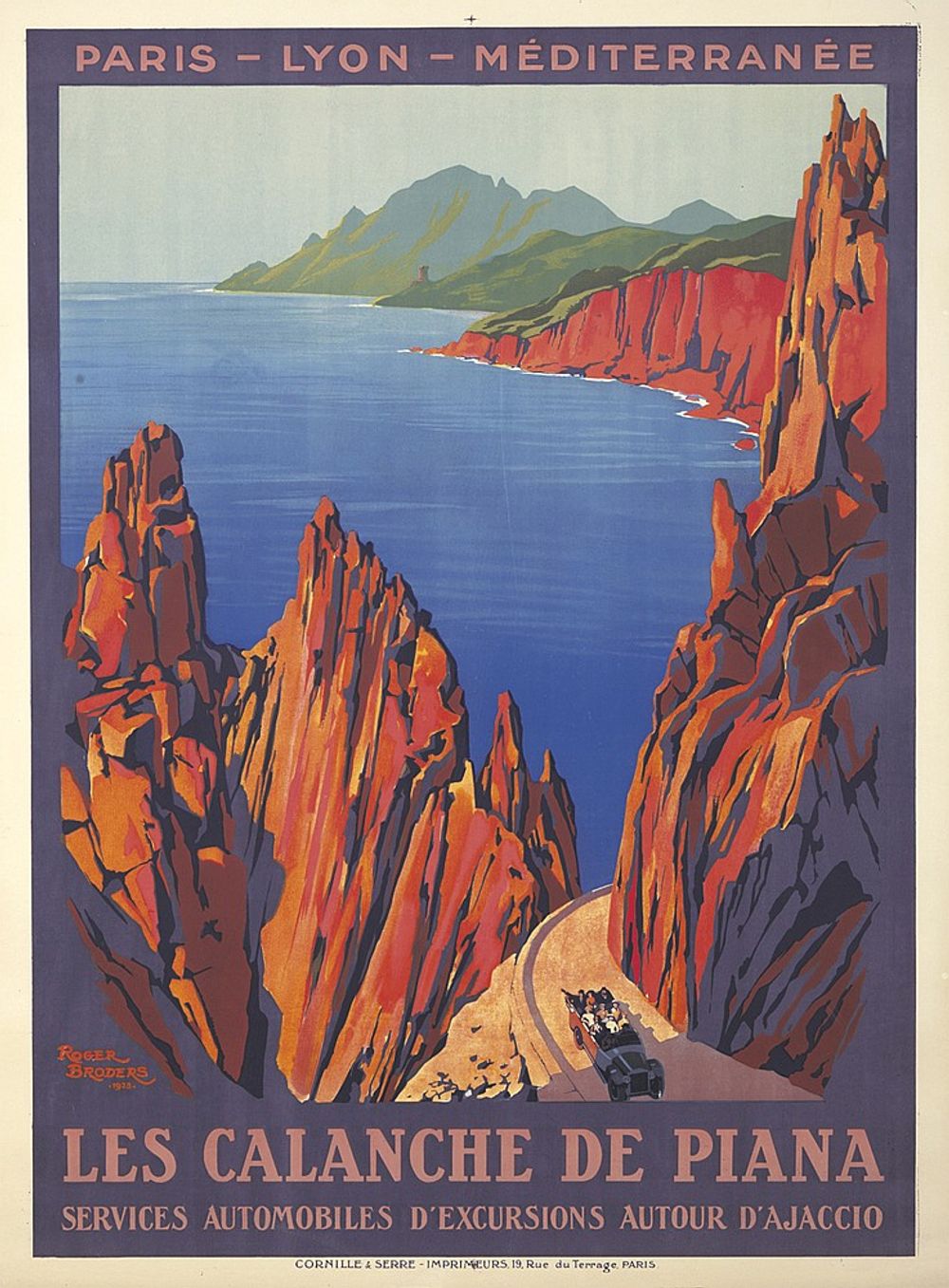 Calanche de Piana 1923 - Roger Broders Vintage French Travel Poster, Art Deco PLM Railway Print, Alpine Riviera Wall Art
