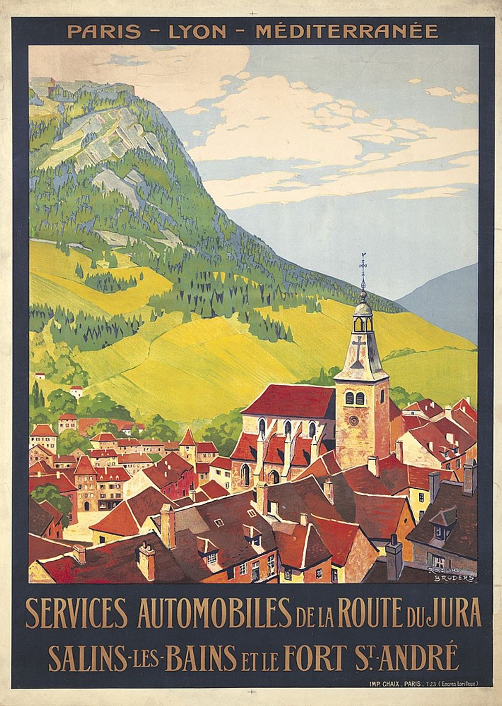 Services Automobiles de la Route du Jura 1923 - Roger Broders Vintage French Travel Poster, Art Deco PLM Railway