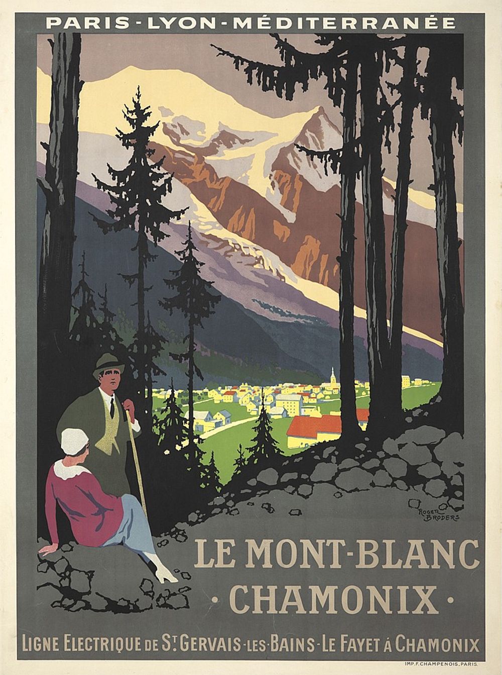Le Mont Blanc / Chamonix 1924 - Roger Broders Vintage French Travel Poster, Art Deco PLM Railway Print, Alpine Riviera Wall Art