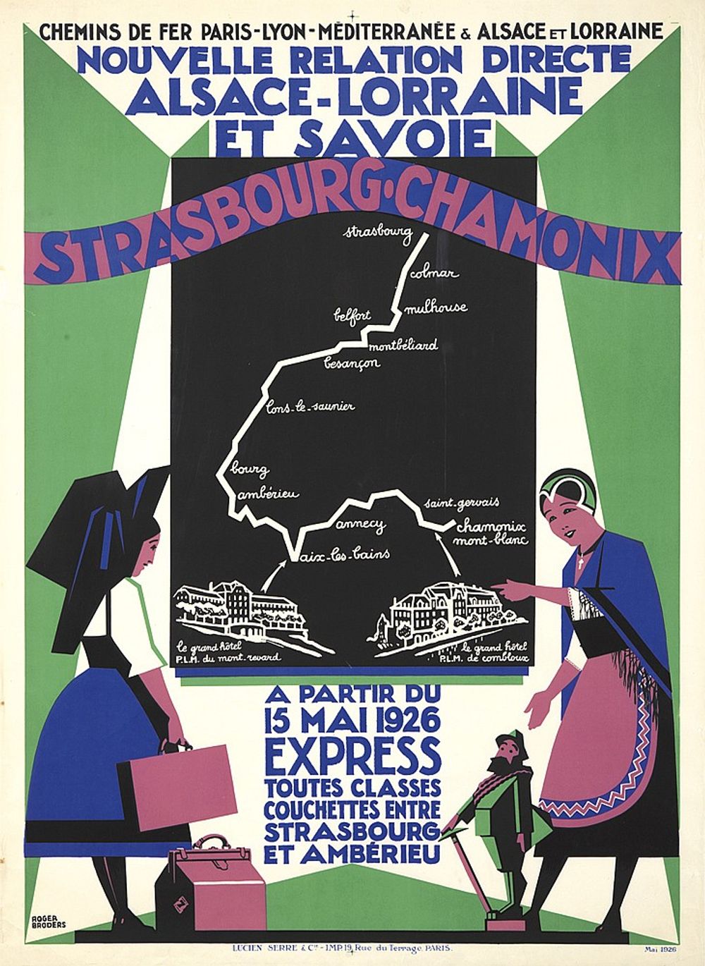 Strasbourg-Chamonix 1926 - Roger Broders Vintage French Travel Poster, Art Deco PLM Railway Print, Alpine Riviera Wall Art