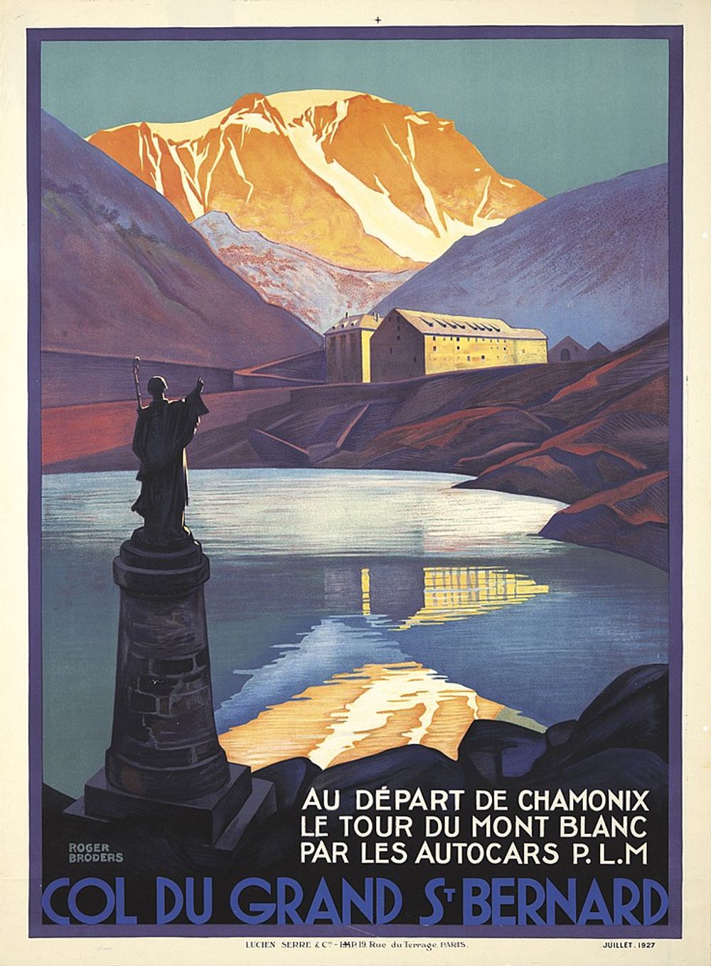 Col du Grand St Bernard 1927 - Roger Broders Vintage French Travel Poster, Art Deco PLM Railway Print, Alpine Riviera Wall Art