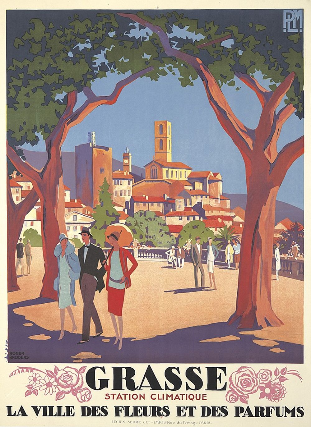 Grasse 1927 - Roger Broders Vintage French Travel Poster, Art Deco PLM Railway Print, Alpine Riviera Wall Art