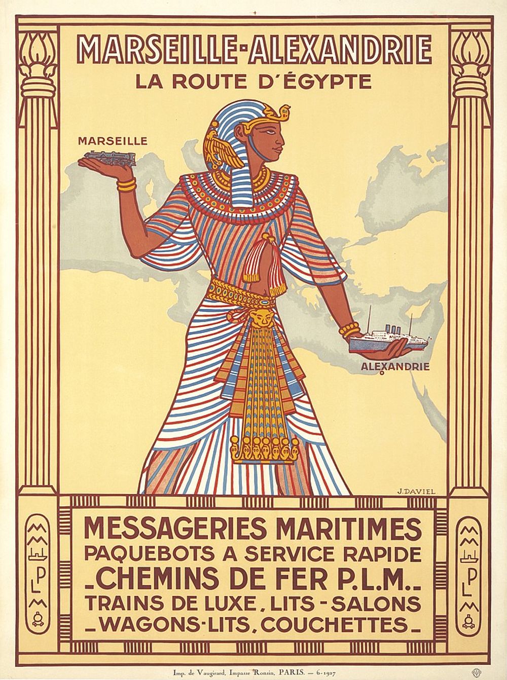 Marseille-Alexandrie 1927 - J. Daviel Vintage Poster, Belle Epoque French Print, Poster Art Wall Art