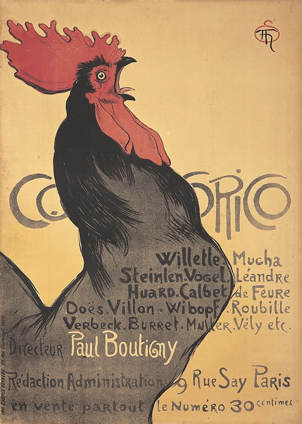 Cocorico 1899 - Theophile Steinlen Art Nouveau Poster, Vintage French Advertising Print, Cat Wall Art