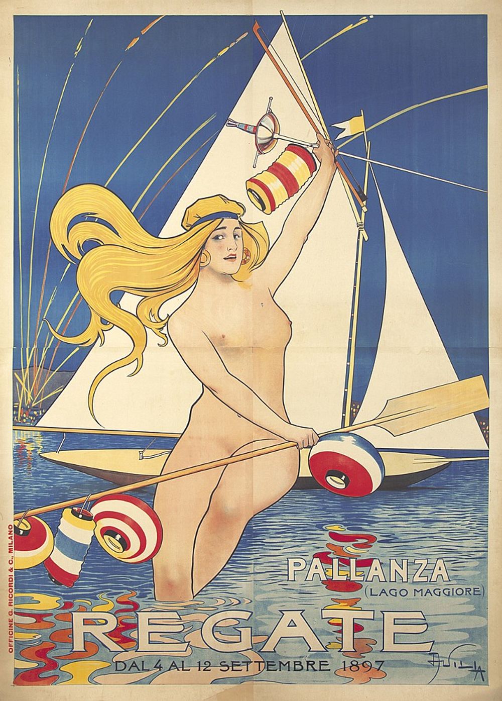 Regate / Pallanza 1897 - Aleardo Villa Vintage Poster, Belle Epoque French Print, Poster Art Wall Art