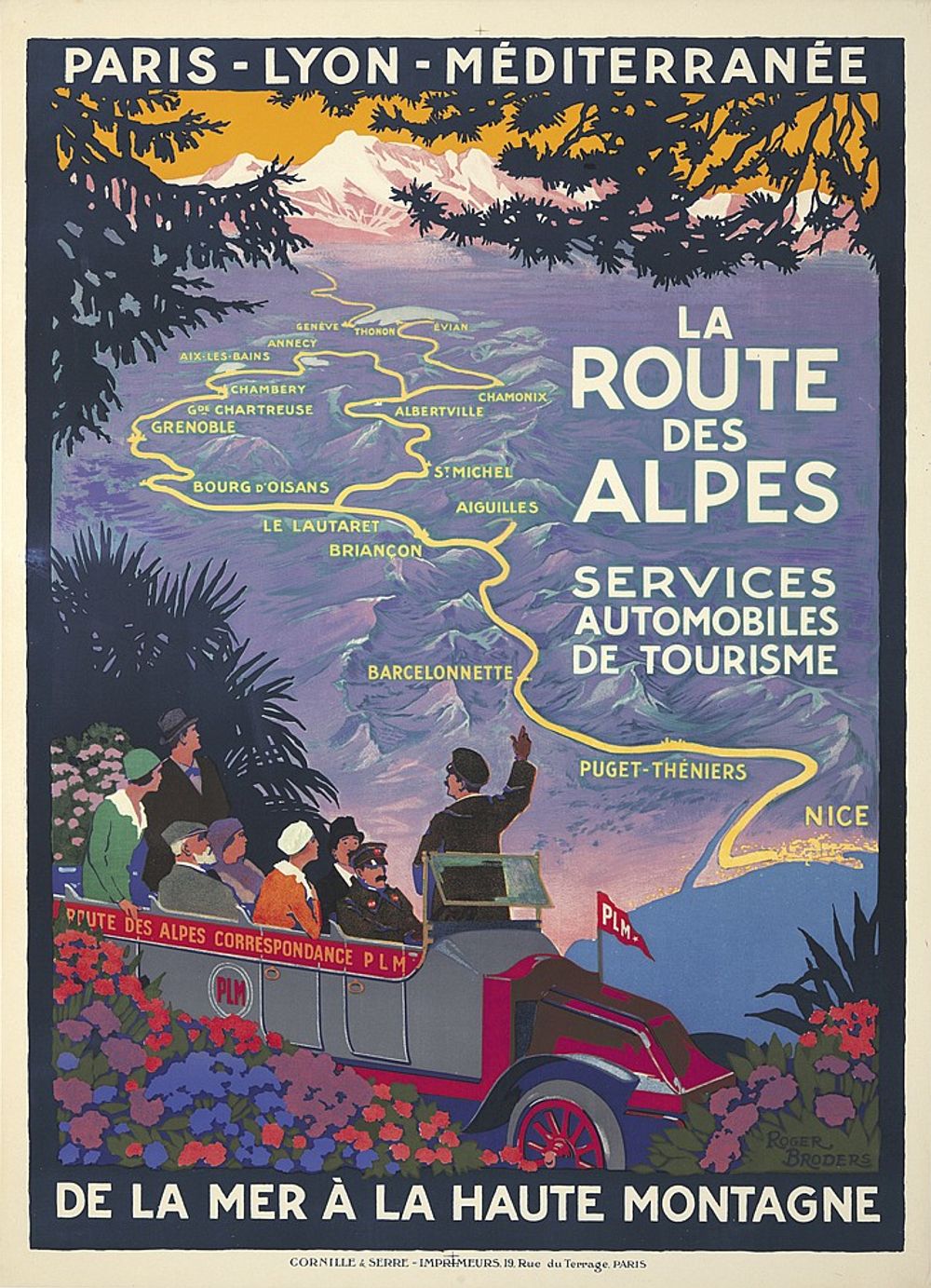 La Route des Alpes 1920 - Roger Broders Vintage French Travel Poster, Art Deco PLM Railway Print, Alpine Riviera Wall Art