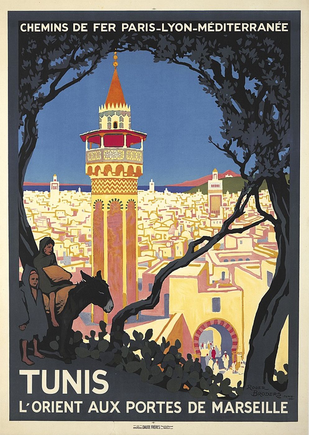 Tunis 1920 - Roger Broders Vintage French Travel Poster, Art Deco PLM Railway Print, Alpine Riviera Wall Art
