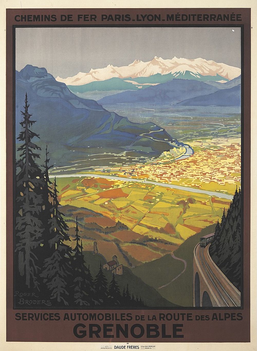 Grenoble / Services Automobiles 1922 - Roger Broders Vintage French Travel Poster, Art Deco PLM Railway Print, Alpine Riviera Wall Art