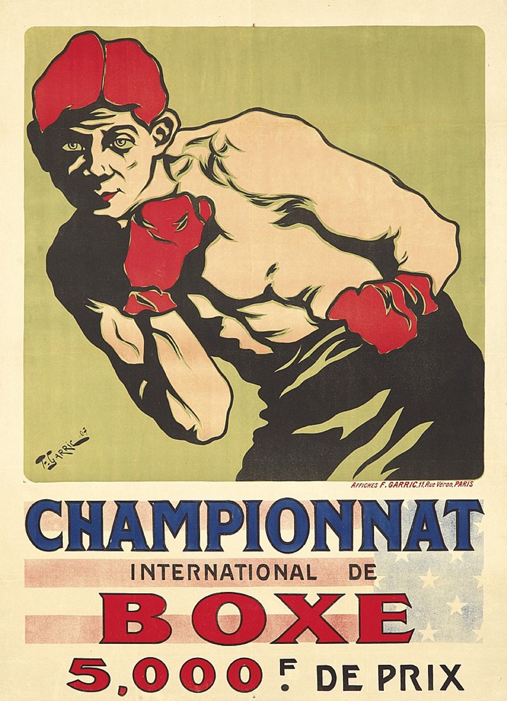 Championnat Boxe 1907 - Fernand Garric Vintage Poster, Belle Epoque French Print, Poster Art Wall Art