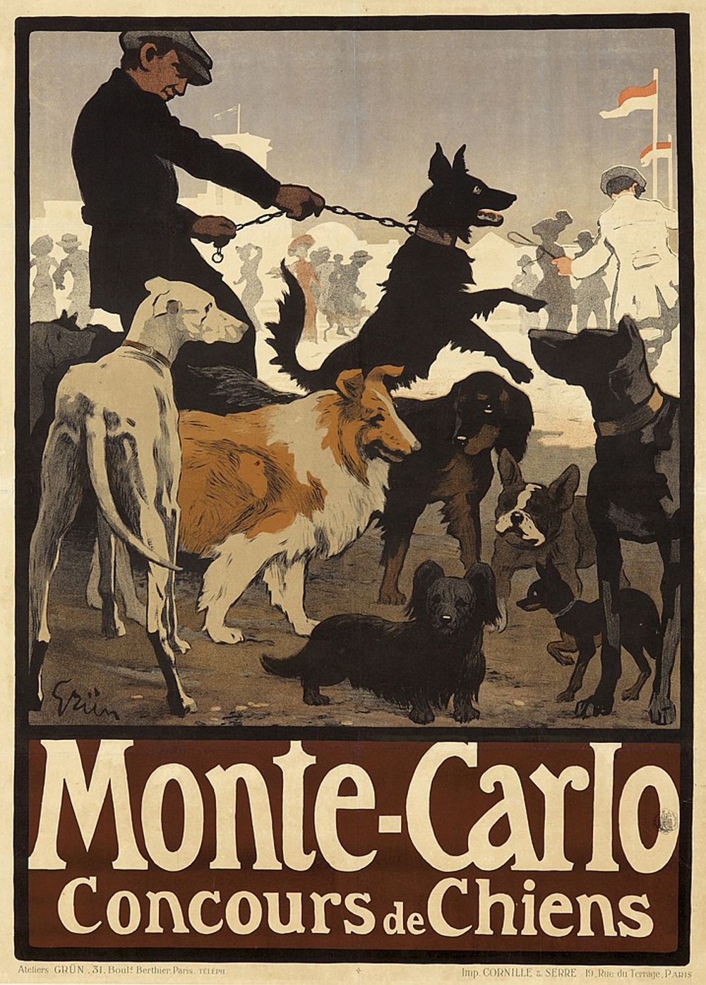 Monte-Carlo / Concours de Chiens ca 1905 - Jules-alexandre Grun Vintage Poster, Belle Epoque French Print, Poster Art Wall Art