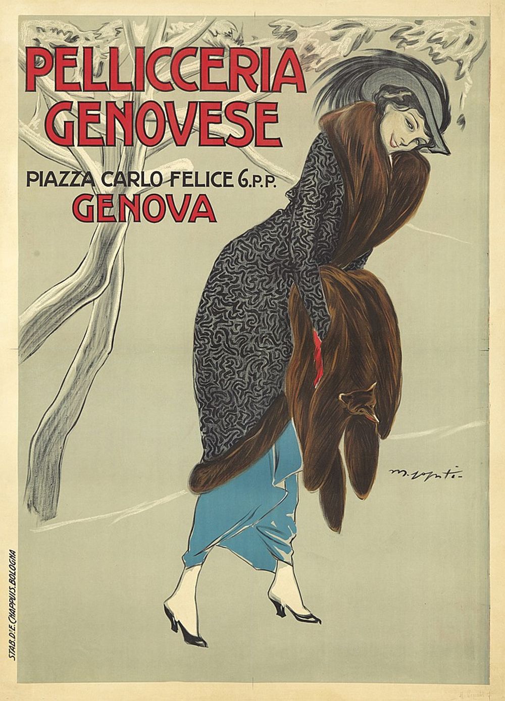 Pellicceria Genovese ca 1923 - Mario Pozzati Vintage Poster, Belle Epoque French Print, Poster Art Wall Art