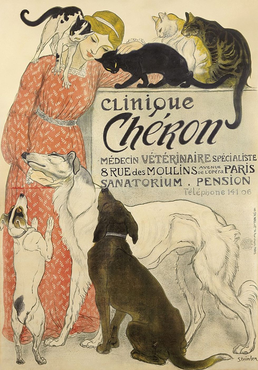 Clinique Cheron 1905 - Theophile Steinlen Art Nouveau Poster, Vintage French Advertising Print, Cat Wall Art