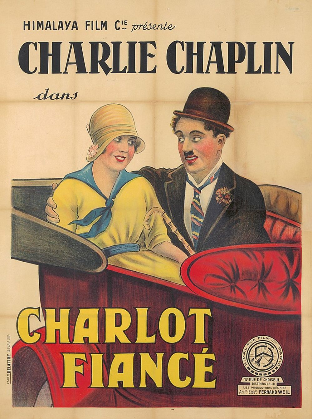 Chaplin / Charlot Fiance 1915 - Vintage Poster, Belle Epoque French Print, Poster Art Wall Art