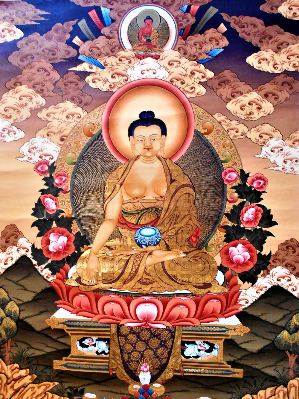 Vintage Buddhist Thangka No. 9 - Tibetan Meditation Art, Yoga Studio Poster, Zen Wall Decor, Sacred Buddhist Print