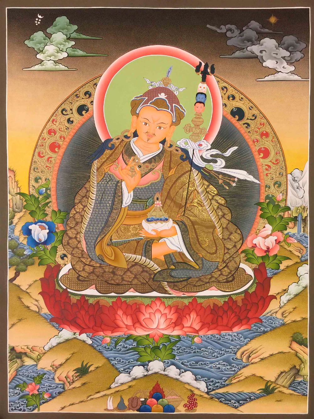 Buddhist Thangka No. 19 - Tibetan Vintage Art, Meditation Wall Art, Spiritual Zen Poster, Yoga Studio Decor