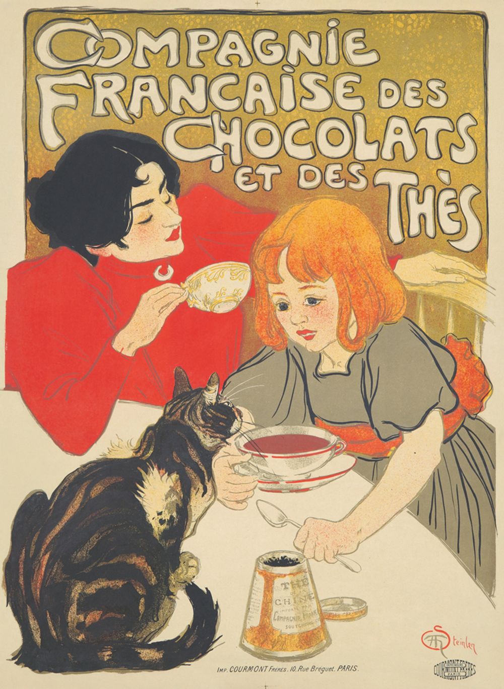 Compagnie Francaise des Chocolats et des Thes 1895 - Theophile Steinlen Art Nouveau Poster, Vintage French Advertising Print, Cat Wall Art