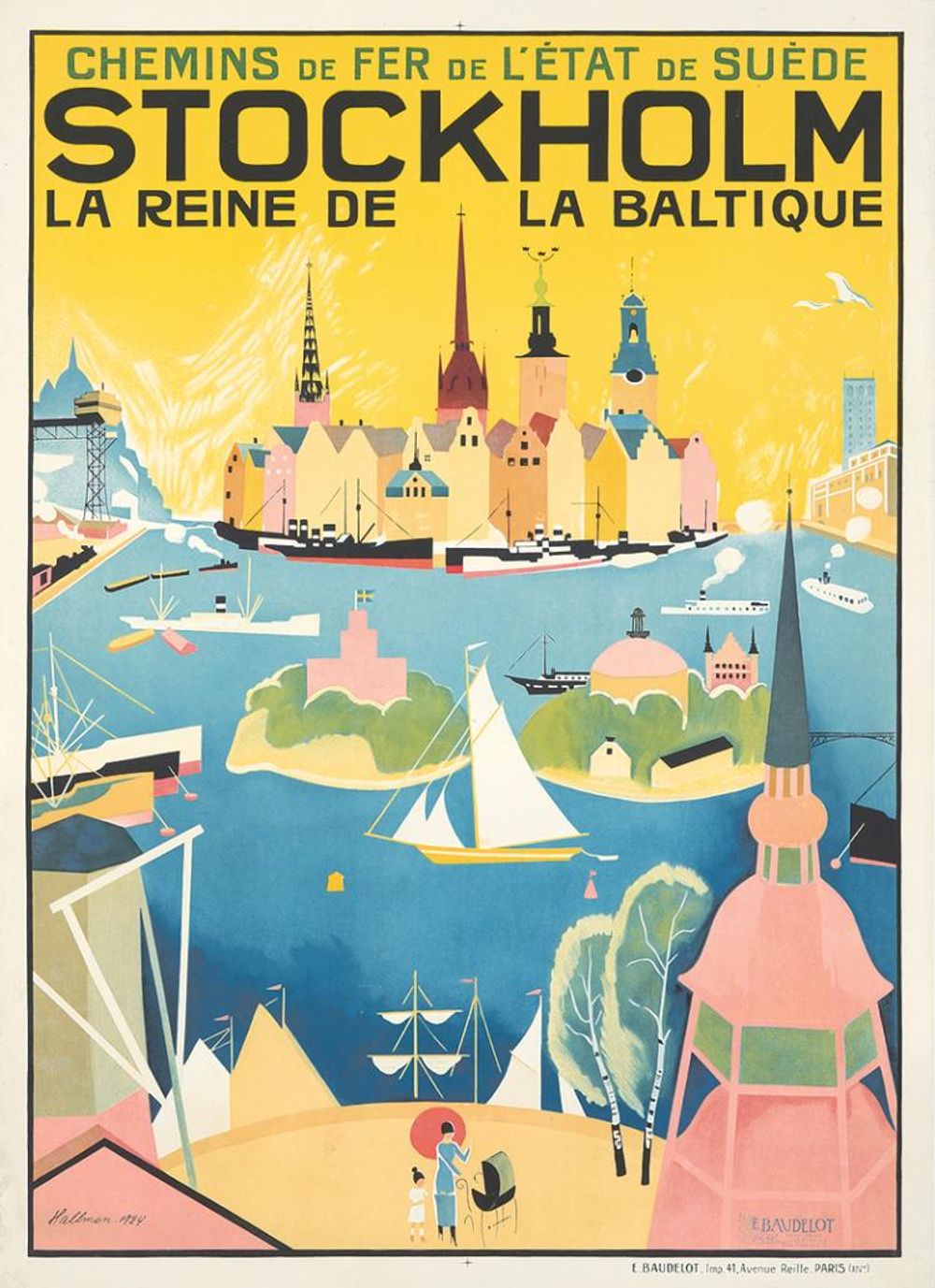 Stockholm 1924 - William Gwennet Vintage Poster, Belle Epoque French Print, Poster Art Wall Art