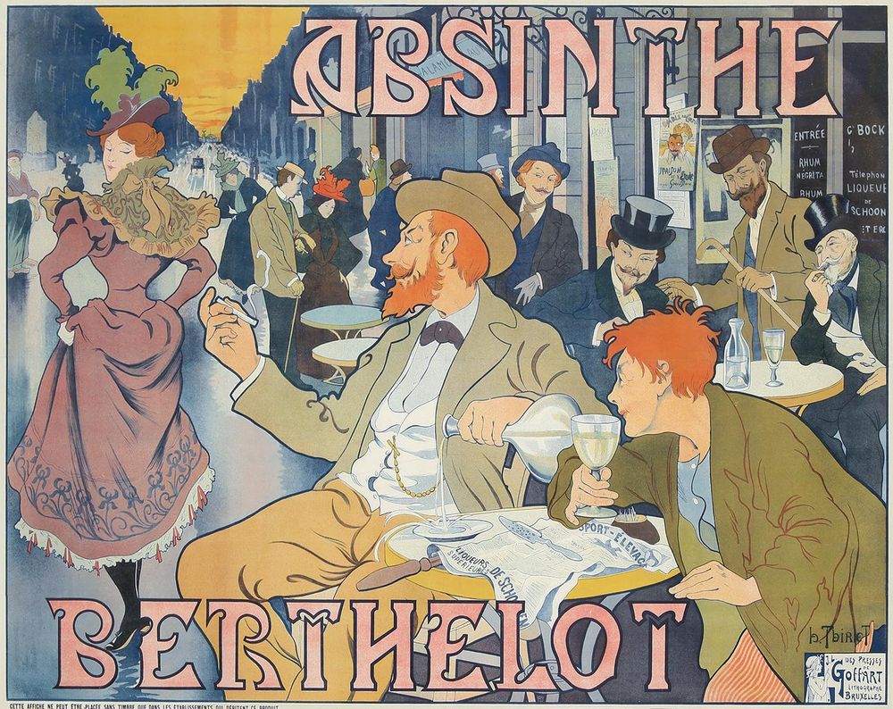 Absinthe Berthelot 1898 - Henri Thiriet Vintage Poster, Belle Epoque French Print, Poster Art Wall Art