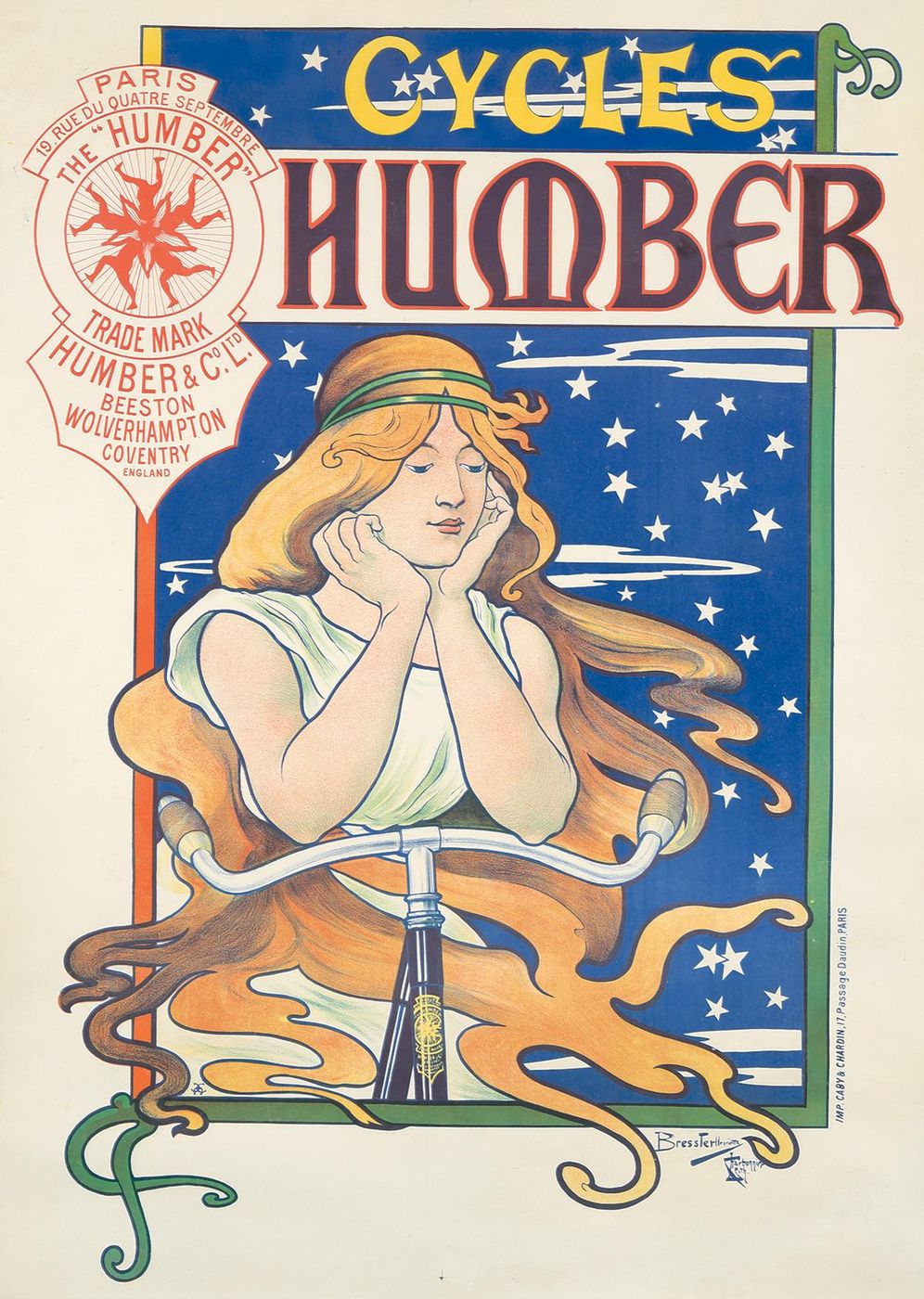 Cycles Humber 1906 - Henriette Bressler Vintage Poster, Belle Epoque French Print, Poster Art Wall Art