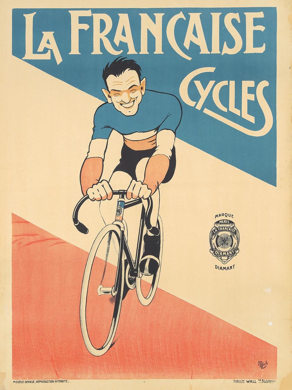 La Francaise Cycles 1910 - Michel Liebeaux Vintage Poster, Belle Epoque French Print, Poster Art Wall Art