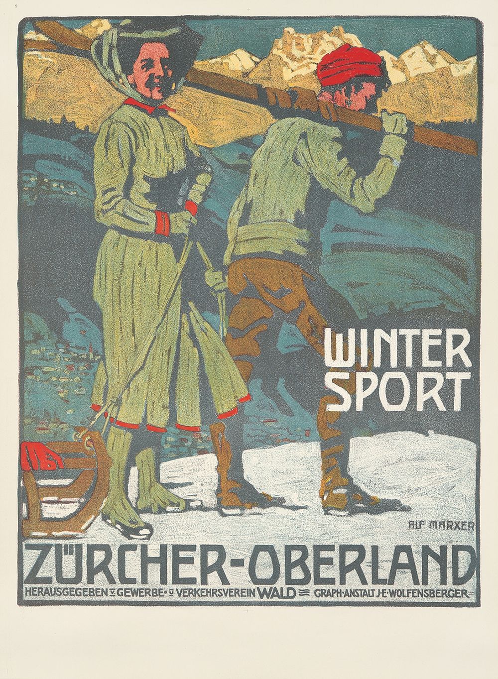 Winter Sport / Zurcher-Oberland 1920 - Alfred Marxer Vintage Poster, Belle Epoque French Print, Poster Art Wall Art