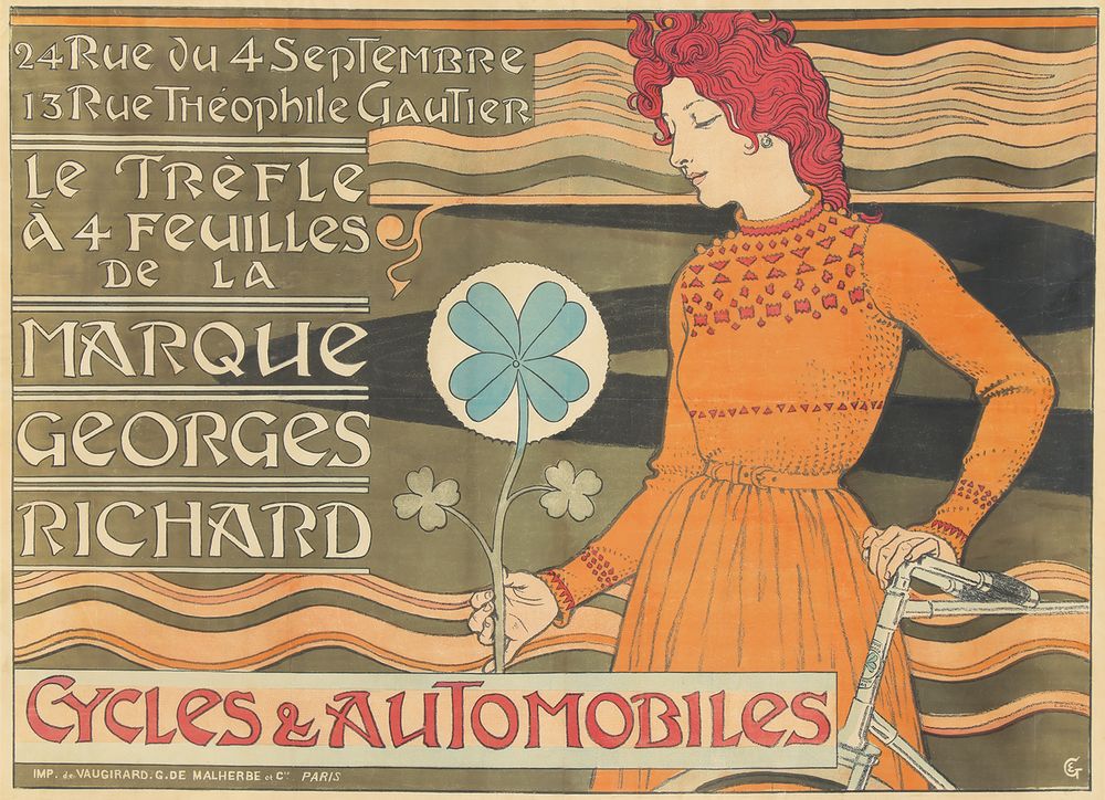 Marque Georges Richard / Cycles & Automobiles 1899 - Eugene Grasset Art Nouveau Poster, Belle Epoque French Print, Woman Portrait Wall Art