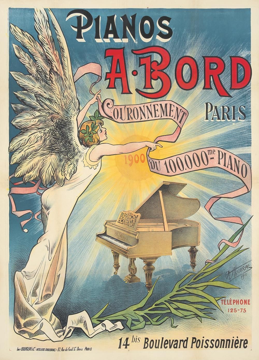 Pianos A Bord 1900 - Alfred Choubrac Vintage Poster, Belle Epoque French Print, Poster Art Wall Art