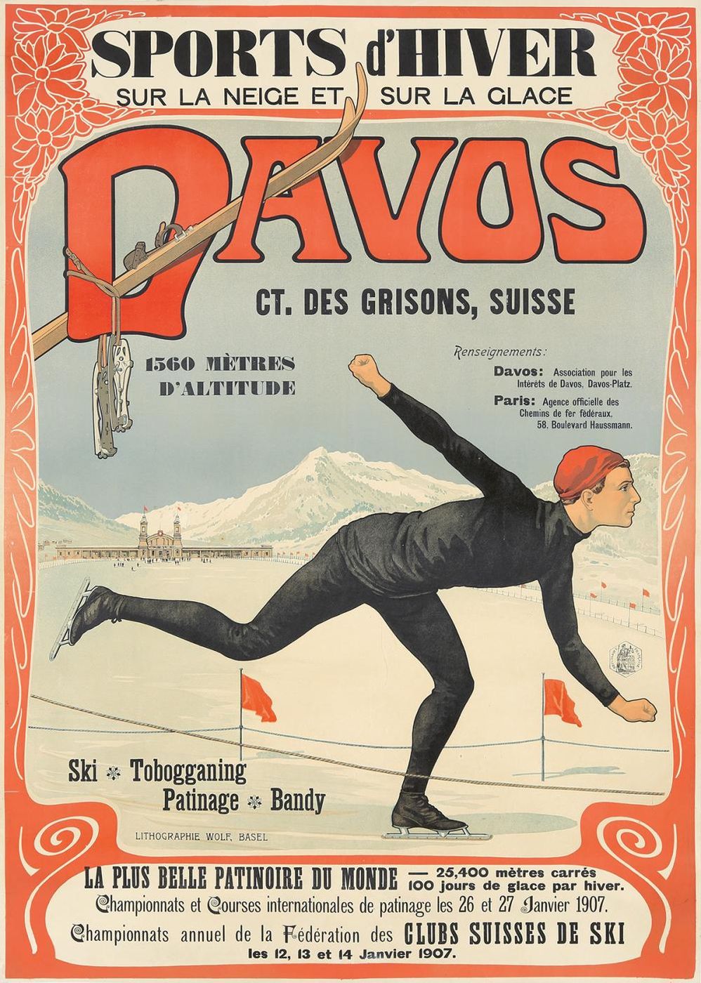 Davos 1907 - Walter Koch Vintage Poster, Belle Epoque French Print, Poster Art Wall Art