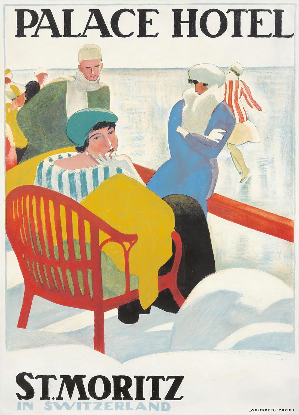 Emil Cardinaux Palace Hotel / St. Moritz - Vintage Ski Poster, Switzerland Winter Sports Print, Alpine Wall Art, Ski Lodge Decor