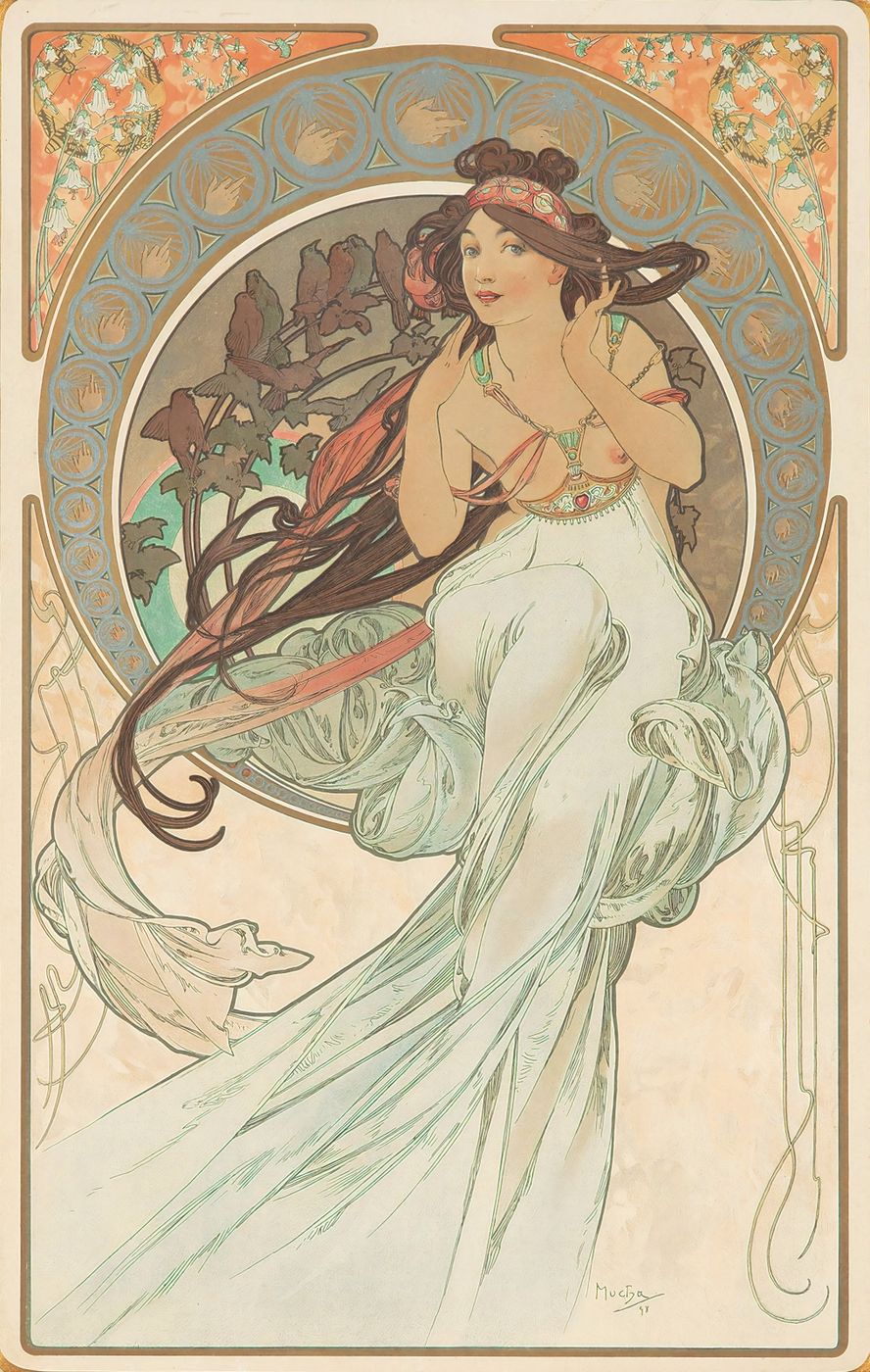 Alphonse Mucha The Arts / Music - Vintage Art Nouveau Poster, Belle Epoque Print, Decorative Panel, Woman Wall Art, Gallery Wall Decor