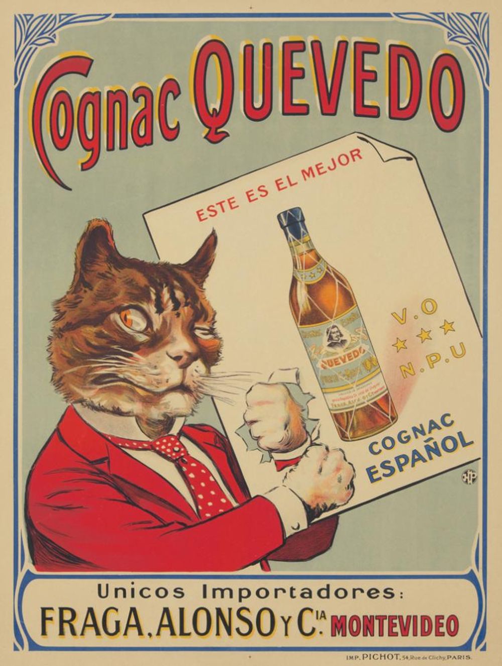 Cognac Quevedo 1922 - Vintage Poster, Belle Epoque French Print, Poster Art Wall Art