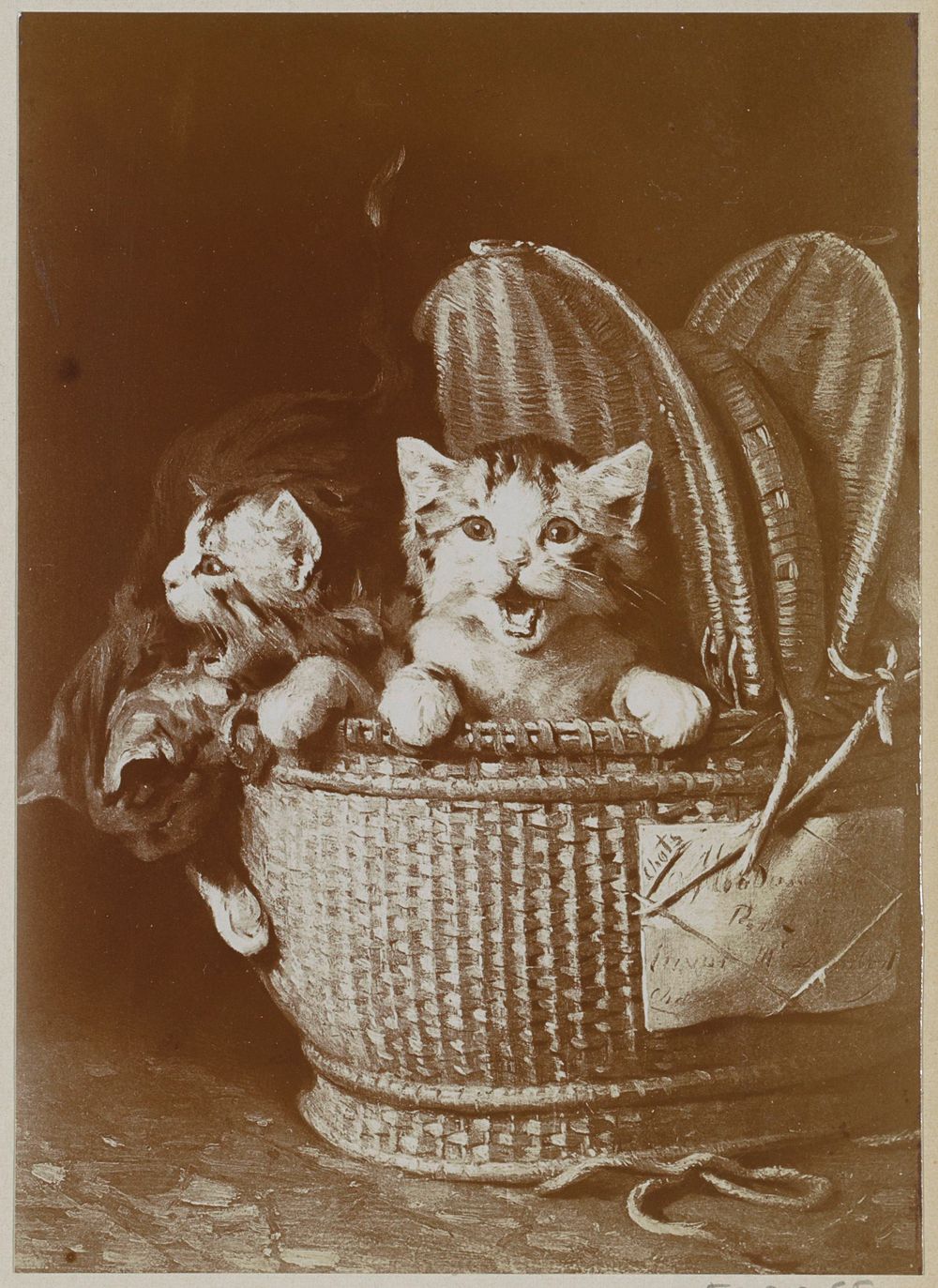 Kittens in a Basket - Vintage Cat Art Print, Antique Cat Illustration, Cat Lover Gift, Eclectic Gallery Wall Art