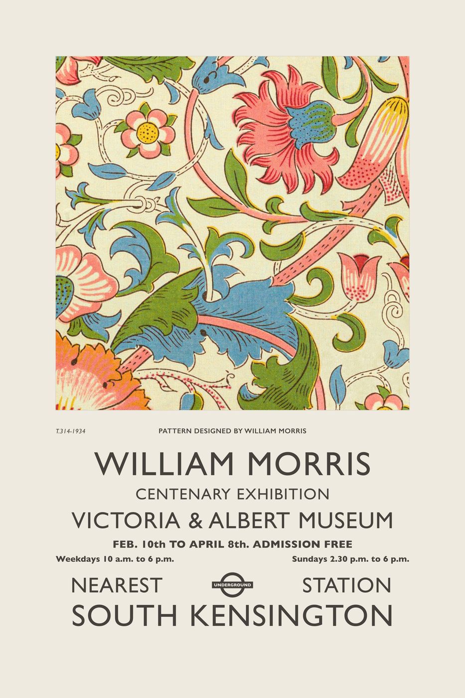 William Morris Exhibition Poster No. 4 - Victoria & Albert Museum Vintage Print, Art Nouveau Wall Art, Morris Pattern Poster