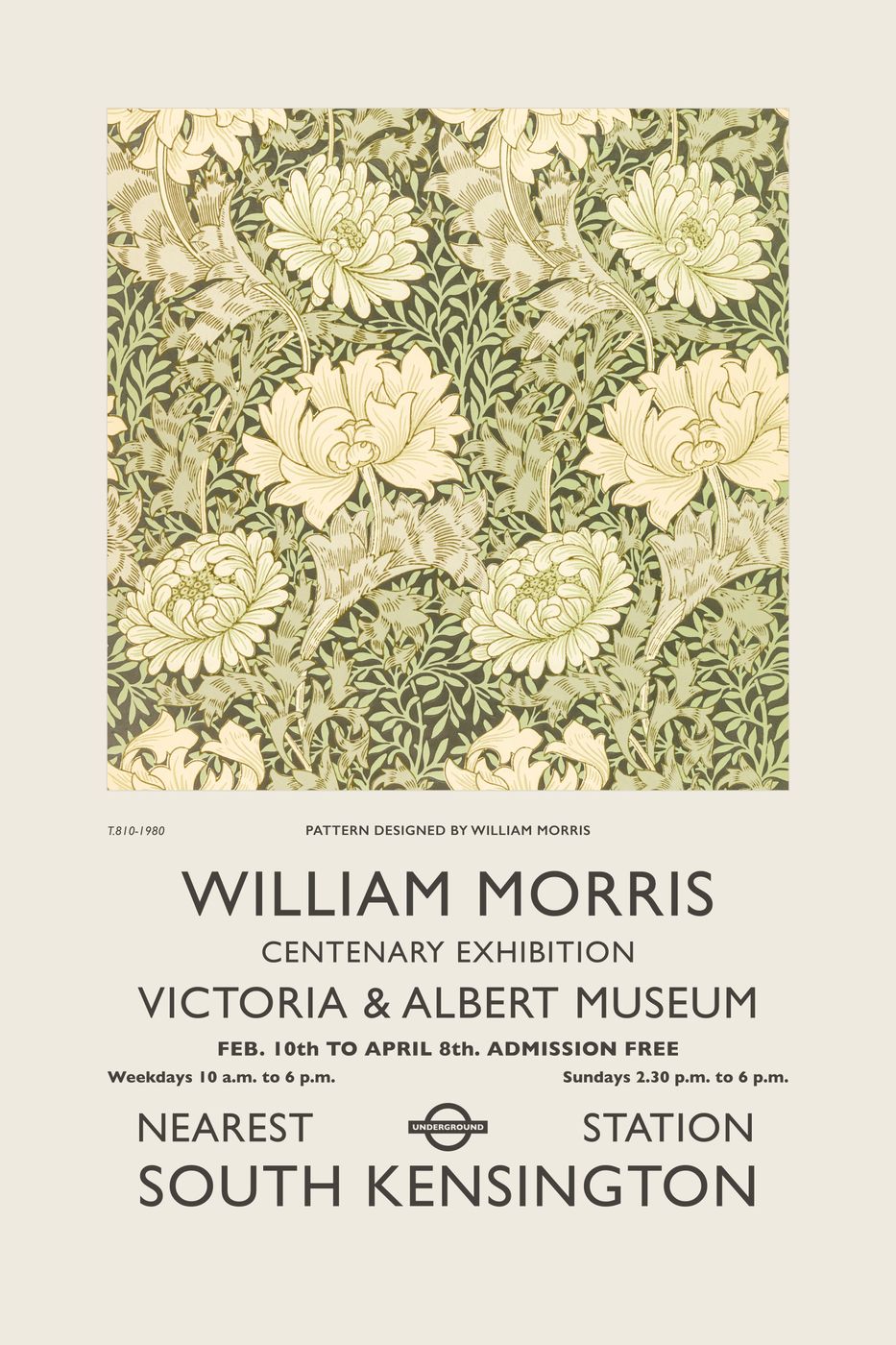 William Morris V&A Exhibition Print No. 5 - Vintage Art Nouveau Poster, Morris Floral Pattern Wall Art, Museum Gallery Poster