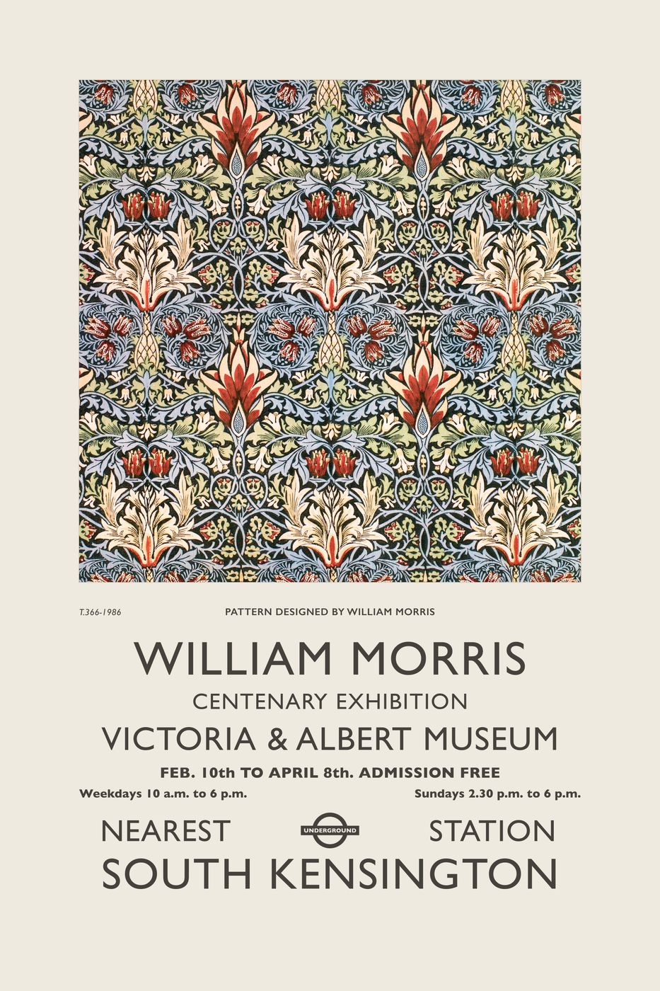 Vintage William Morris Poster No. 6 - V&A Centenary Exhibition Print, Arts and Crafts Pattern Wall Art, Museum Gallery Poster