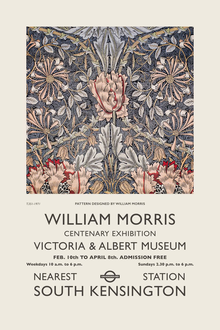 William Morris Exhibition Poster No. 7 - Victoria & Albert Museum Vintage Print, Art Nouveau Wall Art, Morris Pattern Poster