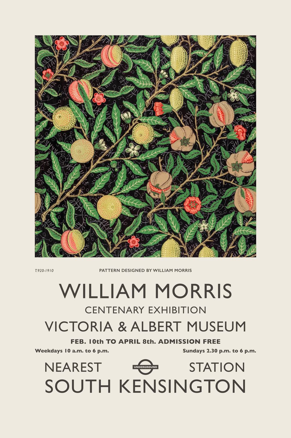William Morris V&A Exhibition Print No. 8 - Vintage Art Nouveau Poster, Morris Floral Pattern Wall Art, Museum Gallery Poster