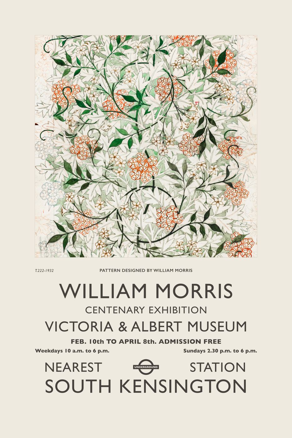 Vintage William Morris Poster No. 9 - V&A Centenary Exhibition Print, Arts and Crafts Pattern Wall Art, Museum Gallery Poster