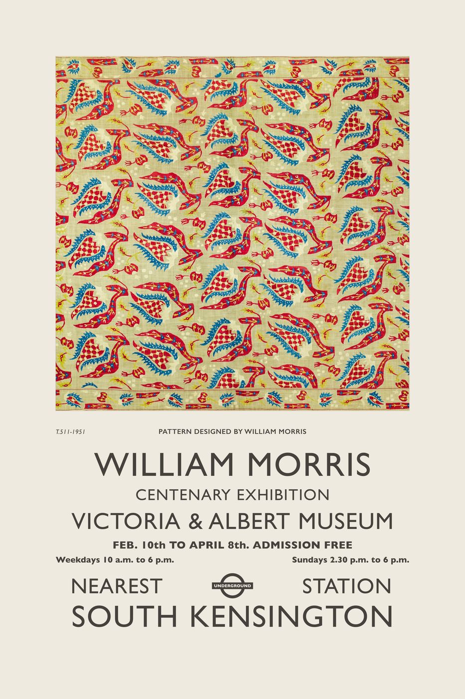 William Morris Exhibition Poster No. 10 - Victoria & Albert Museum Vintage Print, Art Nouveau Wall Art, Morris Pattern Poster