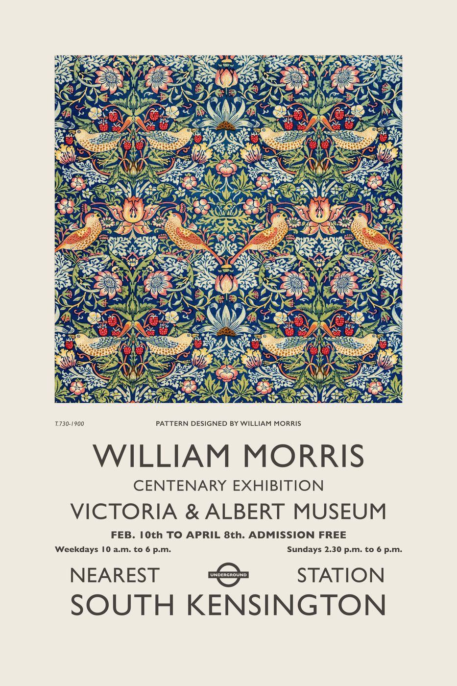 Vintage William Morris Poster No. 12 - V&A Centenary Exhibition Print, Arts and Crafts Pattern Wall Art, Museum Gallery Poster