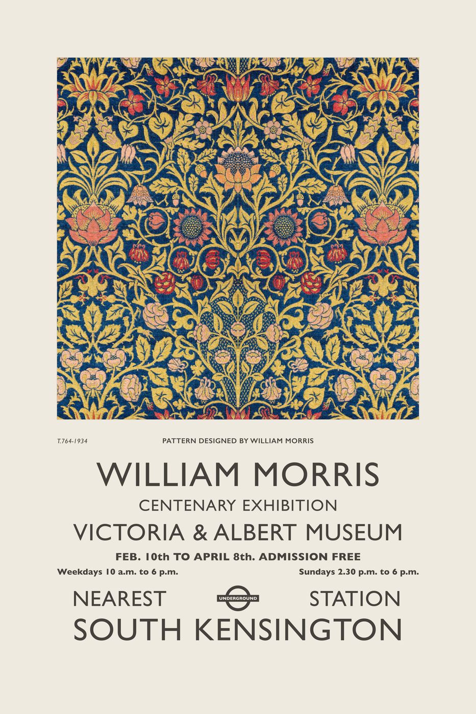 William Morris Exhibition Poster No. 13 - Victoria & Albert Museum Vintage Print, Art Nouveau Wall Art, Morris Pattern Poster