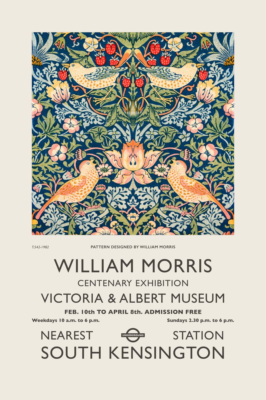 William Morris V&A Exhibition Print No. 14 - Vintage Art Nouveau Poster, Morris Floral Pattern Wall Art, Museum Gallery Poster